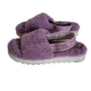 Koolaburra by Ugg Fuzz’n Faux Fur Open Toe Sandal Purple Cozy Slipper Big Kids 4